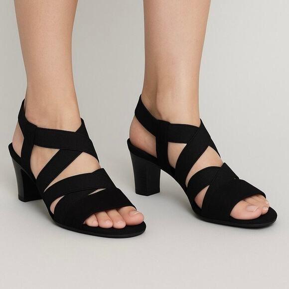 LifeStride Charlotte Black Slingback Block Heel Sandals Size 6.5W - Picture 1 of 13